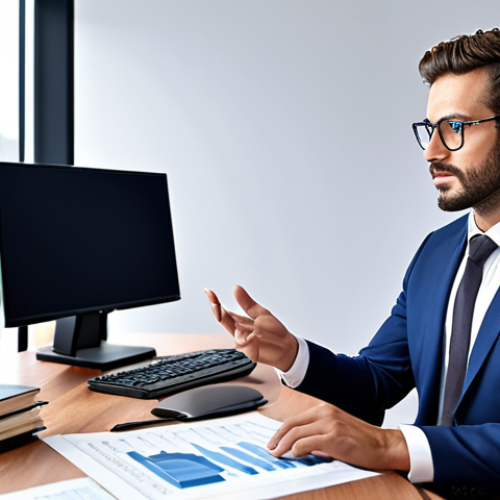 Home 4 **A lawyer confidently using AI software for legal research, highlighting efficiency and data analysis. Modern office setting, bright and professional.** (This visualizes "Adaptación Digital" and "La IA como Asistente Legal")