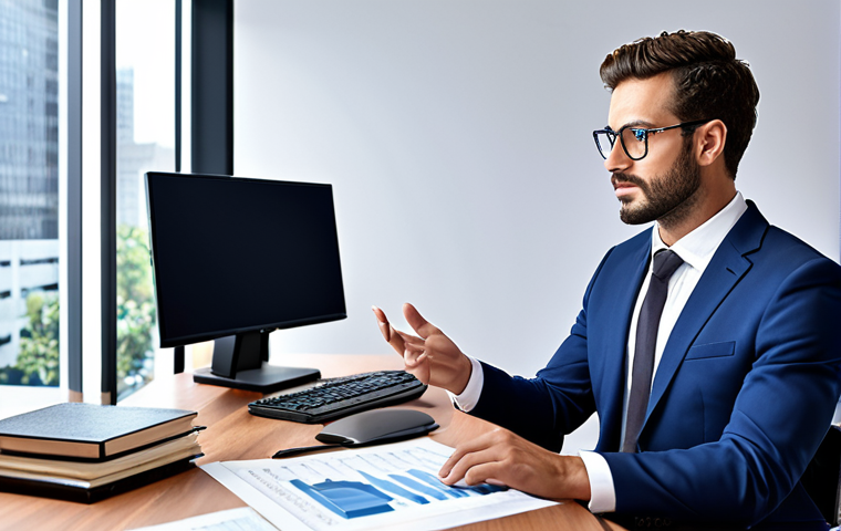 **A lawyer confidently using AI software for legal research, highlighting efficiency and data analysis. Modern office setting, bright and professional.** (This visualizes "Adaptación Digital" and "La IA como Asistente Legal")