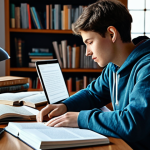 Studying at Home**

A student fully clothed in casual, comfortable clothing, studying intensely at a desk covered in books and notes, laptop open with online course displayed, safe for work, appropriate content, perfect anatomy, natural pose, modest setting, family-friendly, high quality digital art.

**