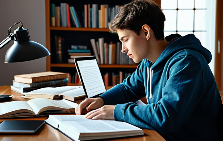 Studying at Home**
A student fully clothed in casual, comfortable clothing, studying intensely at a desk covered in books and notes, laptop open with online course displayed, safe for work, appropriate content, perfect anatomy, natural pose, modest setting, family-friendly, high quality digital art.
**