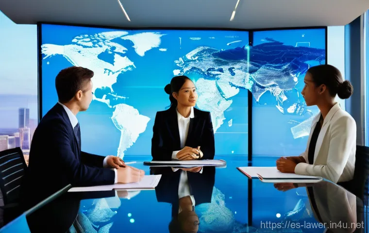 변호사 자격 취득 후 국내외 취업 사례 - **Prompt 1: Global Legal Collaboration in a Modern Setting**
"A diverse group of 3-4 professiona...