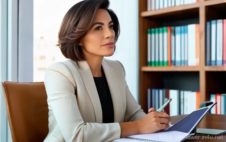 변호사 이직 시 필요한 문서 - **Prompt 1: "The Reflective Lawyer's Career Crossroads"**
A highly detailed, photorealistic imag...