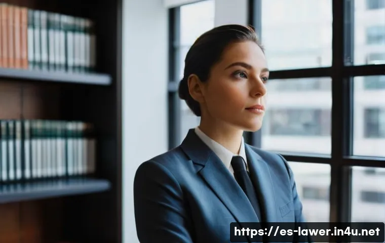 법률 변호사로서의 윤리적 선택 사례 - **Prompt:** "A realistic oil painting of a lawyer in a modern office, looking thoughtfully out the w...