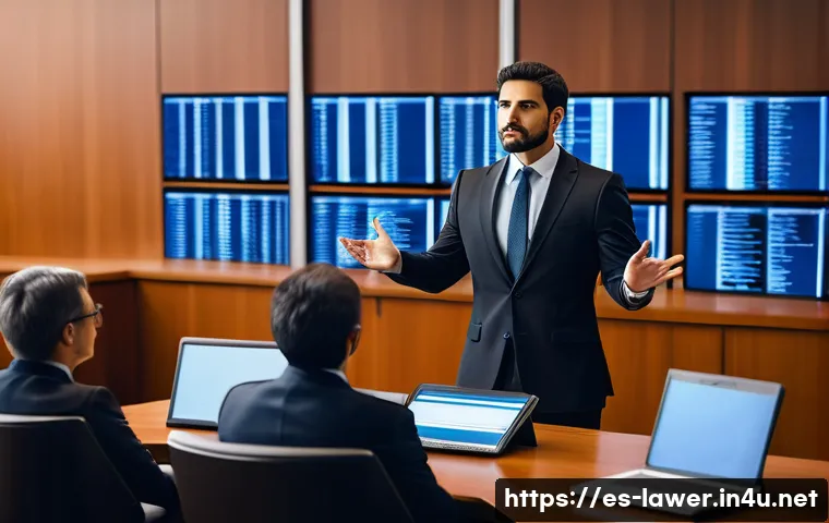 법률 관련 자격증 종류와 차이점 - A professional courtroom scene featuring a confident Spanish-speaking lawyer in formal business atti...
