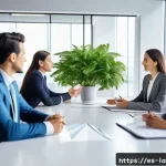 Home 22 변호사 업무의 직무 만족도 - A modern law office scene showing a diverse group of professional lawyers engaged in a collaborative...