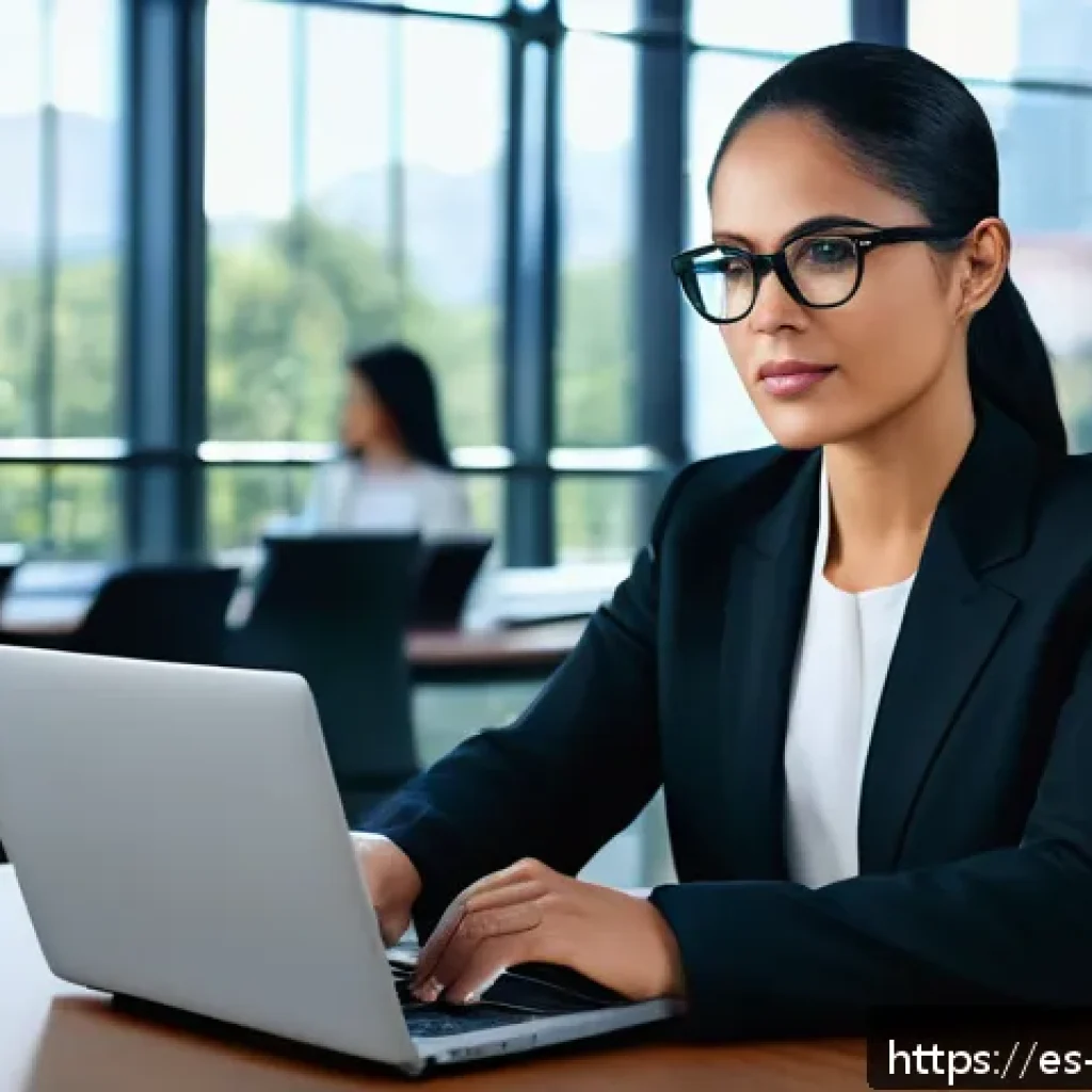 변호사 자격증 활용 후 변호사로서 성장 방법 - A professional Hispanic lawyer in a modern office setting, wearing business attire and eyeglasses, f...