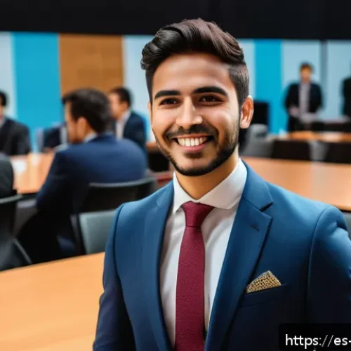 Home 30 변호사 실무 초보자 팁 - A professional young lawyer attending a legal networking event in a modern conference hall in Mexico...