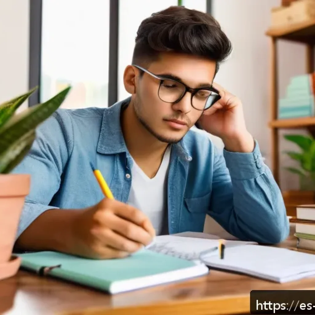 변호사 시험 과목별 학습 방법 - A focused young adult Hispanic law student sitting at a wooden desk in a cozy, sunlit room decorated...