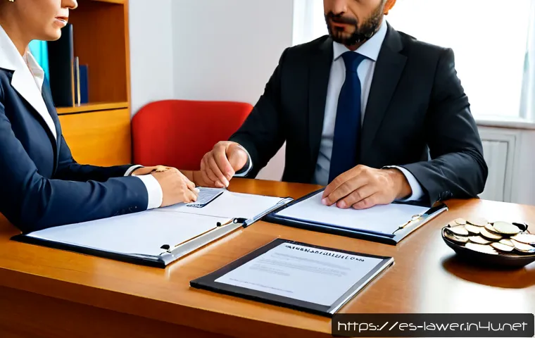 변호사 실무에서 자주 접하는 케이스 - Photorealistic Spanish legal consultation for a common family inheritance case, empathetic middle-ag...